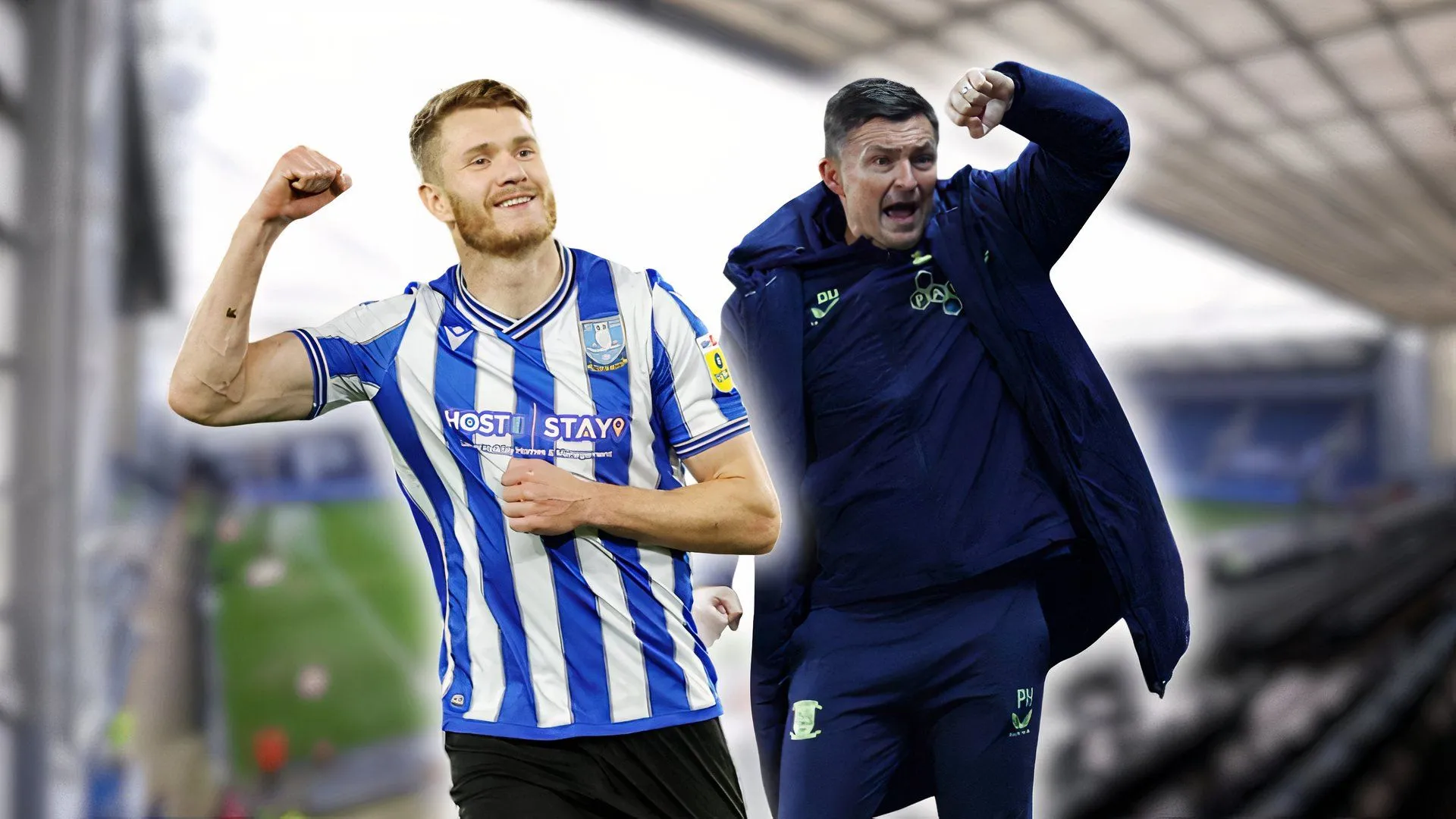 Tiền đạo Michael Smith và huấn luyện viên Paul Heckingbottom đang thảo luận trong một trận đấu bóng đá