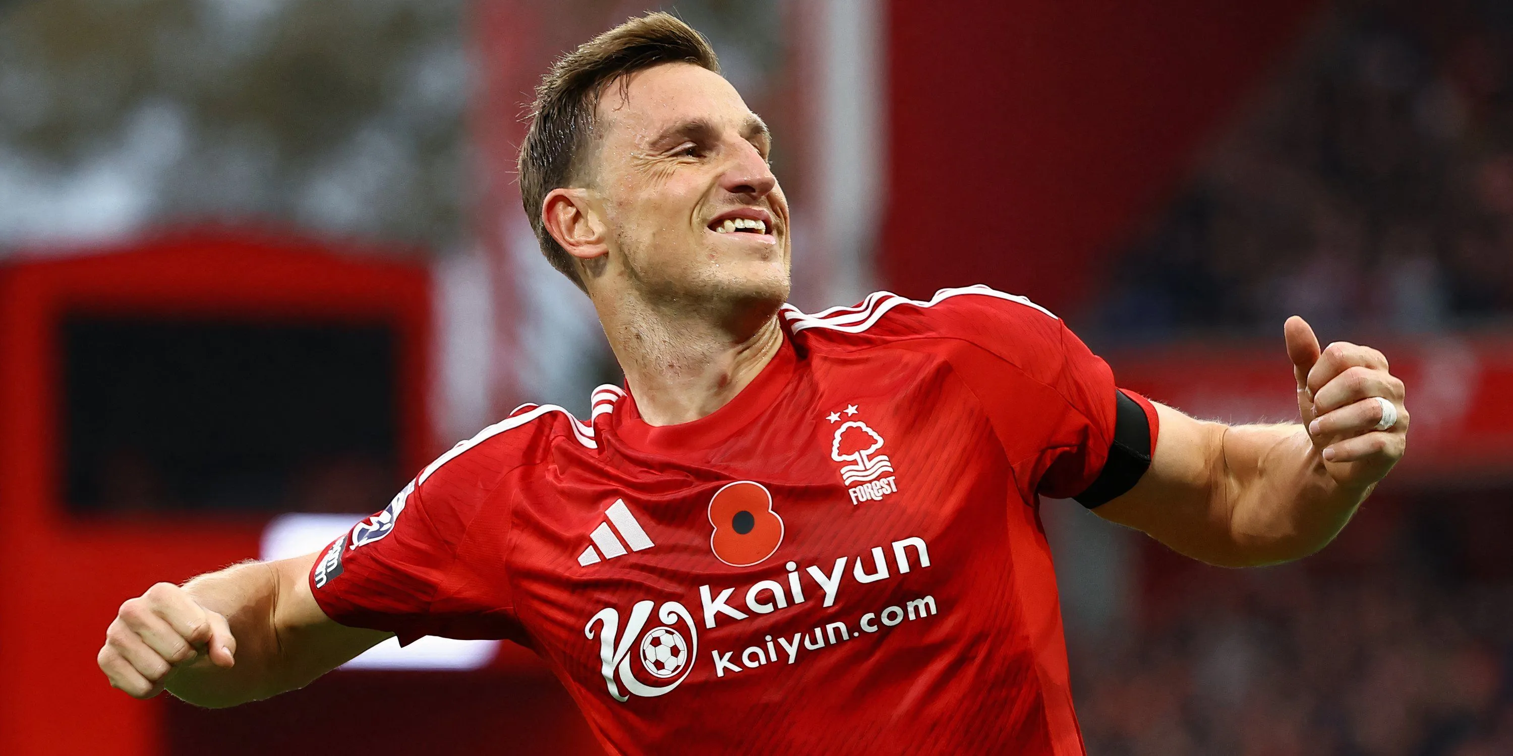 Tiền đạo Chris Wood của Nottingham Forest ăn mừng bàn thắng tại Premier League